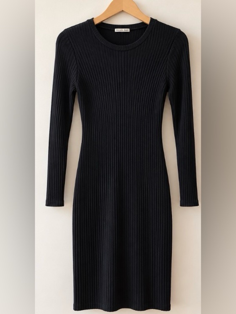 Reformation Black Ribbed Long-Sleeve Knit Dress